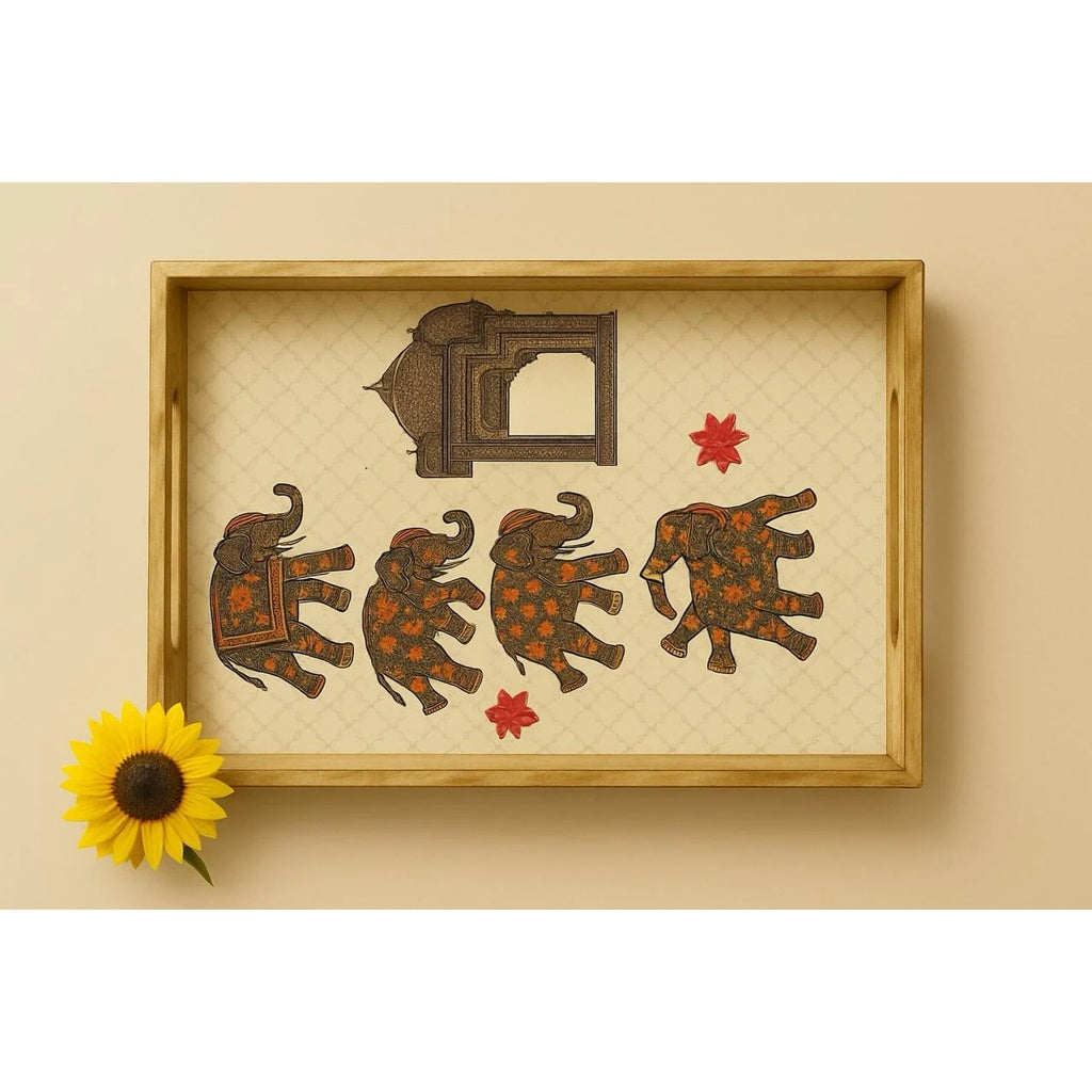 Small Wooden Minakari Tray – 10x6 Inch