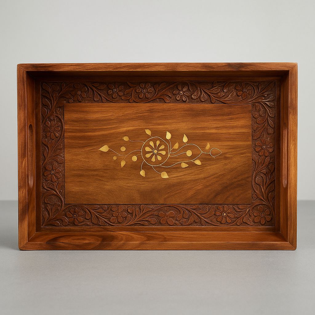 Handcrafted Wooden Tray – 15x10 Inches | Elegant Serving & Décor Piece