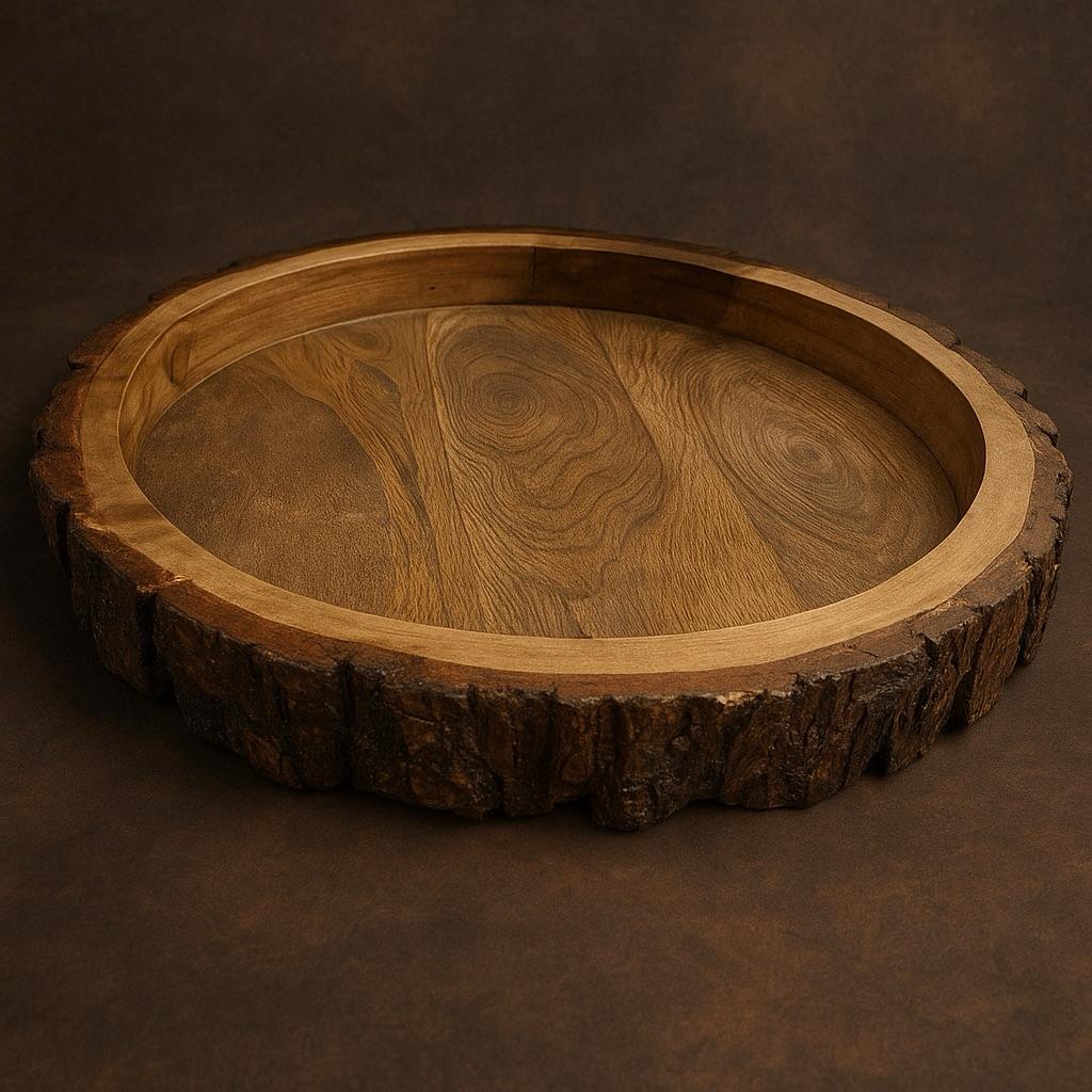 Handcrafted Wooden Round Tray – 10 Inches | Rustic Serving Platter