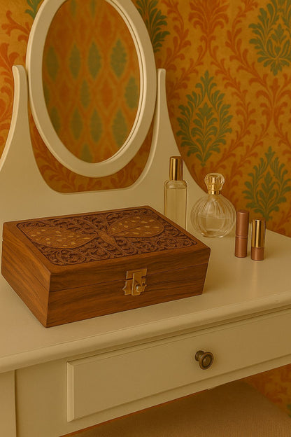 Handcrafted Wooden Jewellery Box – 10×6 Inches with Brass Latch