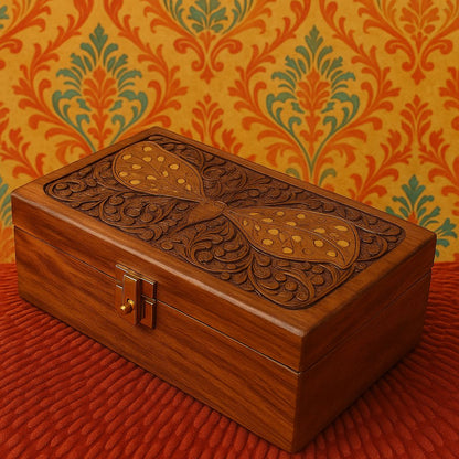 Handcrafted Wooden Jewellery Box – 10×6 Inches with Brass Latch