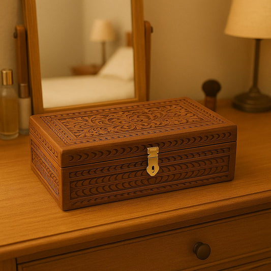 Handcrafted Wooden Jewellery Box – 12x8 Inches | Large Capacity