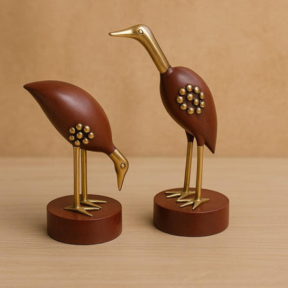 Handcrafted Wooden Bird Sculpture – Elegant Home Decor Accent (Set of 2)