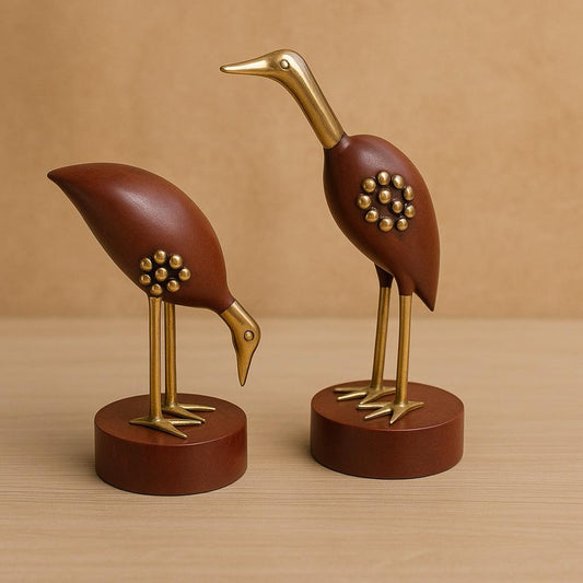 Handcrafted Wooden Bird Sculpture – Elegant Home Decor Accent (Set of 2)