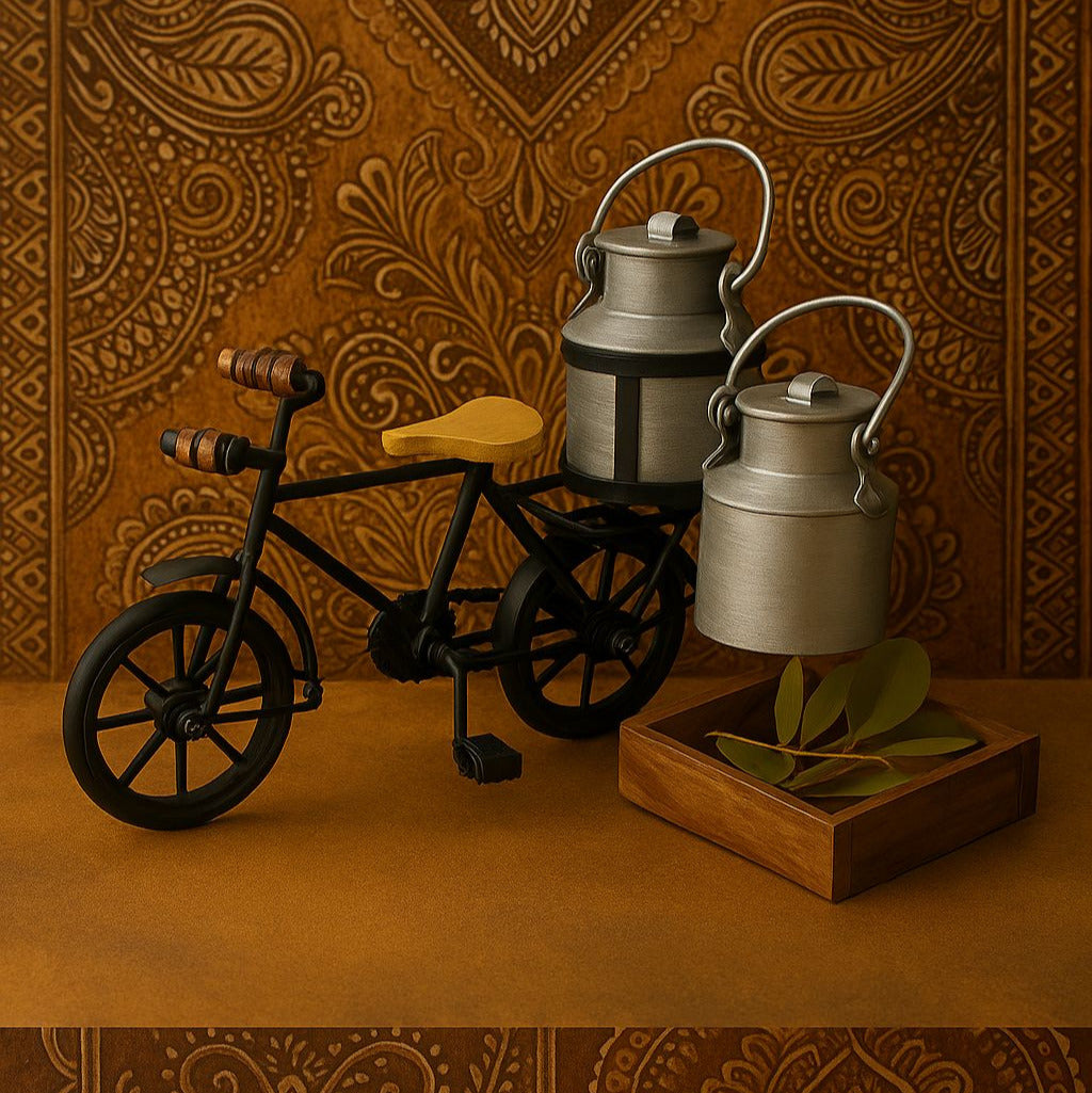 Handcrafted Milkman Bicycle Showpiece – Vintage Indian Delivery Cycle Home Decor