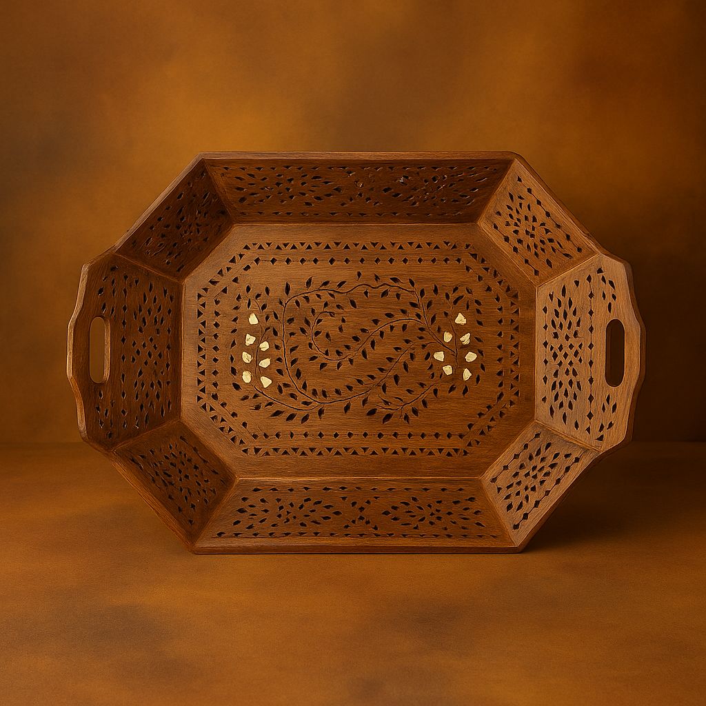 Handcrafted Large Wooden Carved Tray – 15x10 inches | Rustic Home Decor