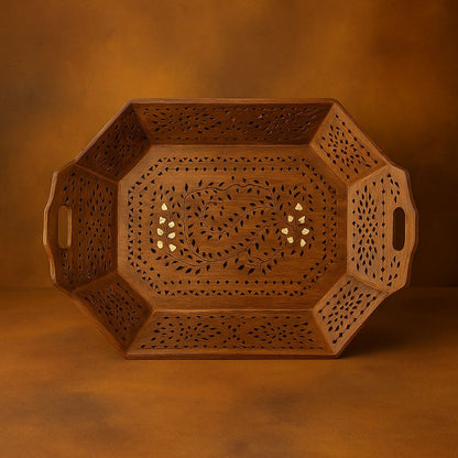 Handcrafted Large Wooden Carved Tray – 15x10 inches | Rustic Home Decor