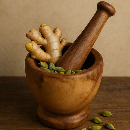 Traditional Wooden Mortar | Ayurvedic & Kitchen Tool (6 inch)