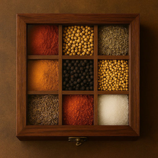 Handcrafted Wooden Masala Box  - 9 Compartment Spice Organizer