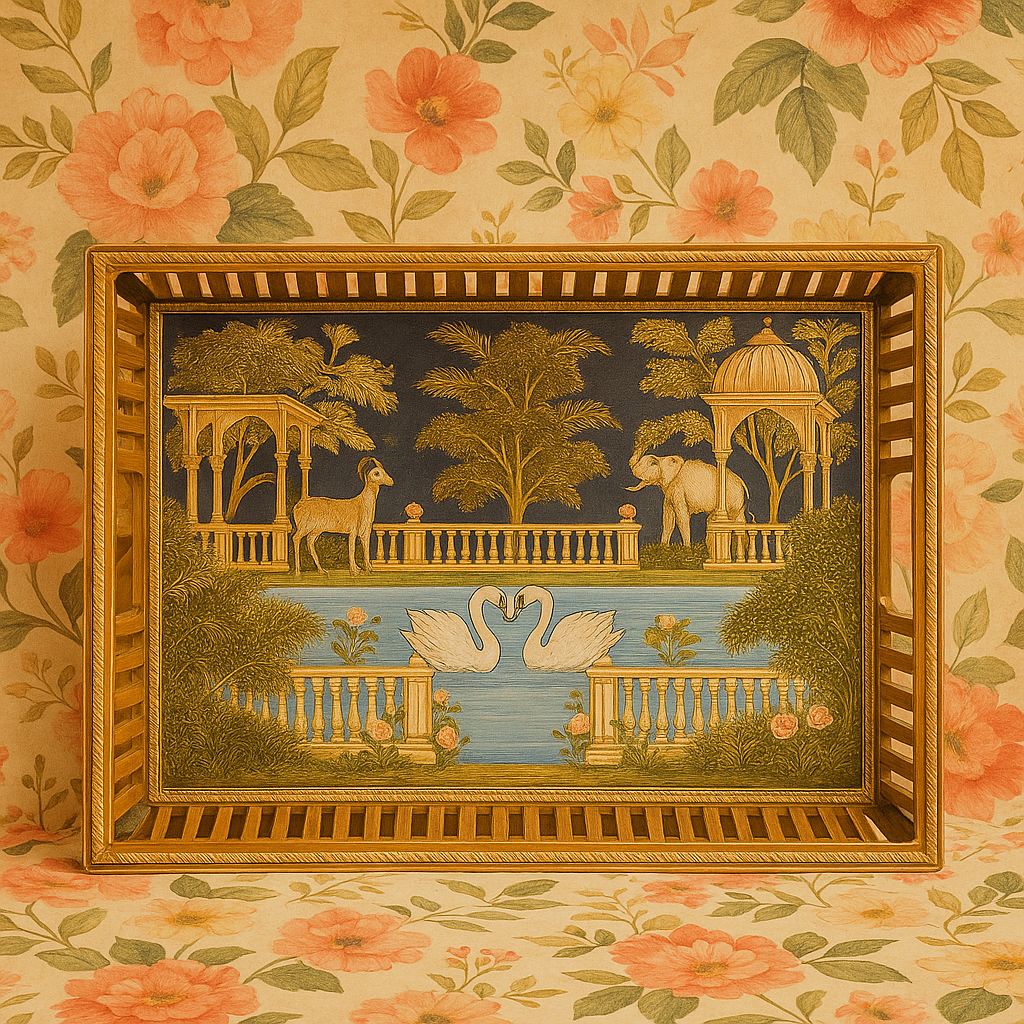 Handcrafted Single Rectangle Minakari Tray – 15x10 inch Decorative Serving Tray