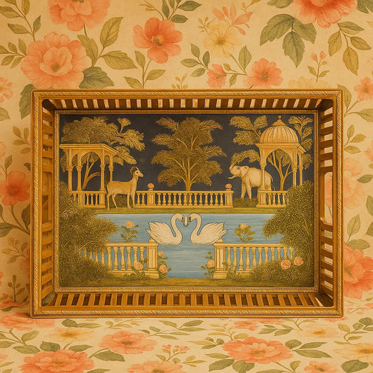 Handcrafted Single Rectangle Minakari Tray – 15x10 inch Decorative Serving Tray