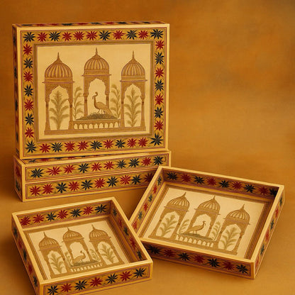 Square Wooden Minakari Tray – Hand-Painted Serving & Decorative Tray