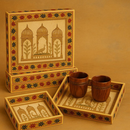 Square Wooden Minakari Tray – Hand-Painted Serving & Decorative Tray