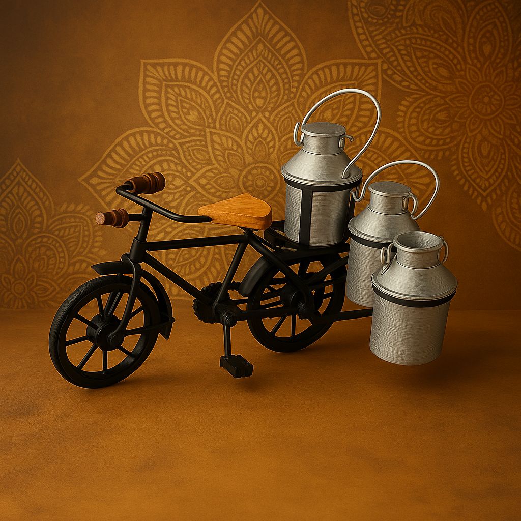 Handcrafted Milkman Bicycle Showpiece – Vintage Indian Delivery Cycle Home Decor