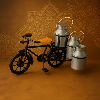 Handcrafted Milkman Bicycle Showpiece – Vintage Indian Delivery Cycle Home Decor