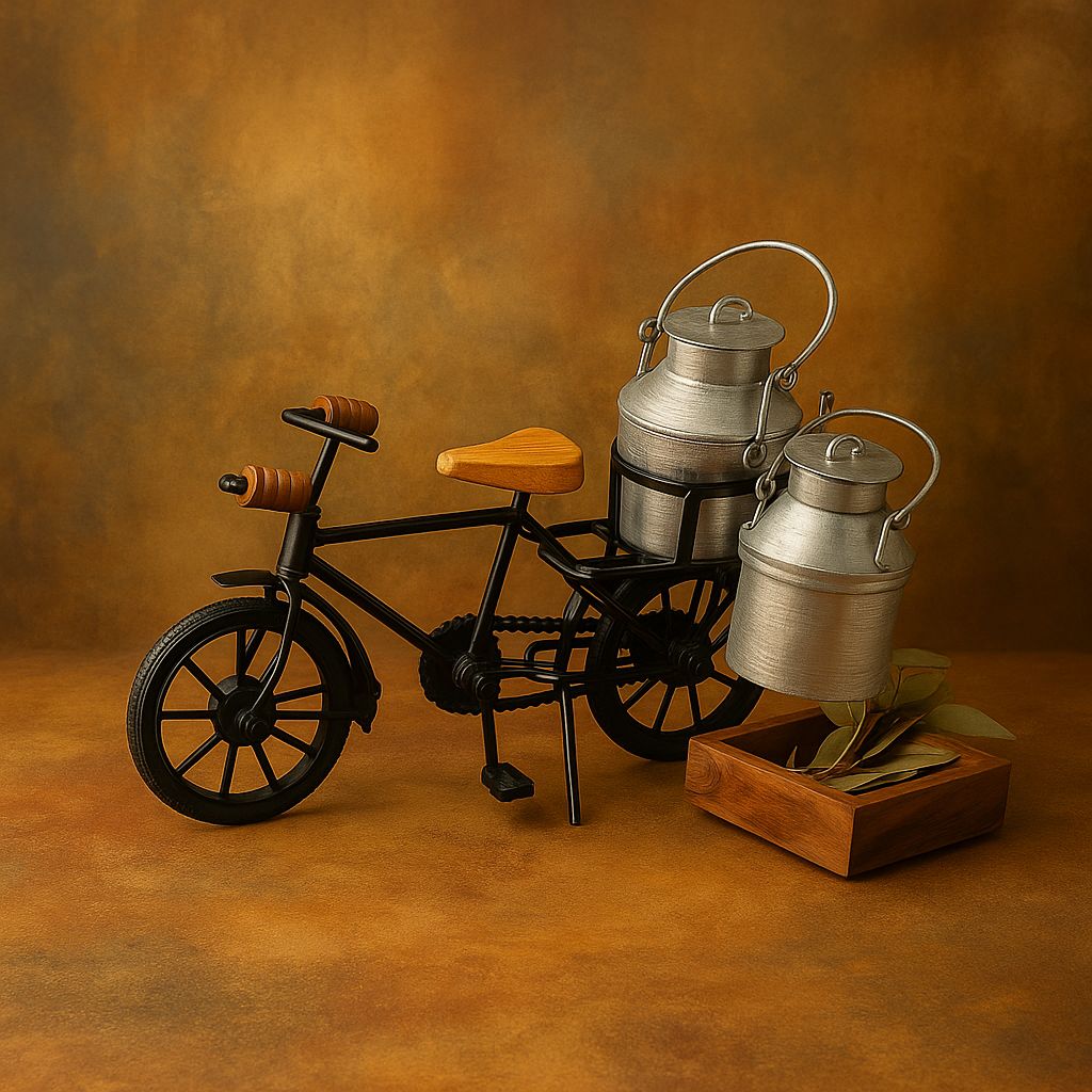 Handcrafted Milkman Bicycle Showpiece – Vintage Indian Delivery Cycle Home Decor