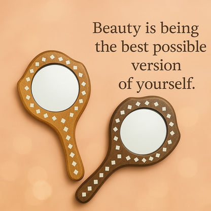 Handcrafted Wooden Hand Mirror – Traditional Design (8 x 5 inches) (2 Pieces)
