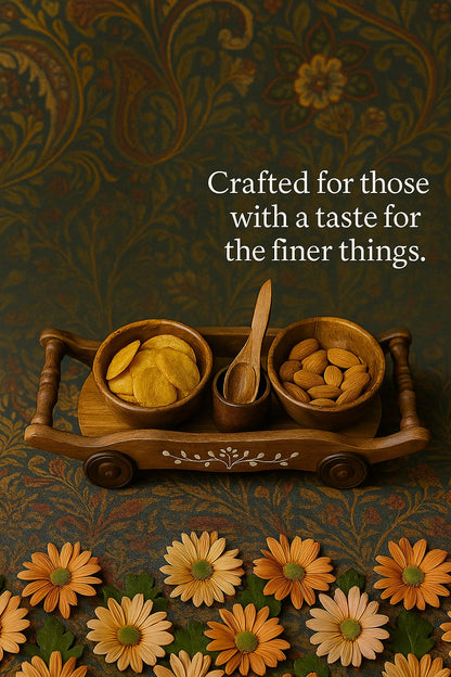 Wooden Serving Trolley – Handcrafted Decorative Tray with Bowls