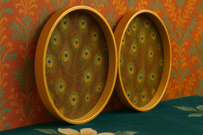 Meena Art Round Tray Set with Peacock Motif – Handcrafted Indian Décor