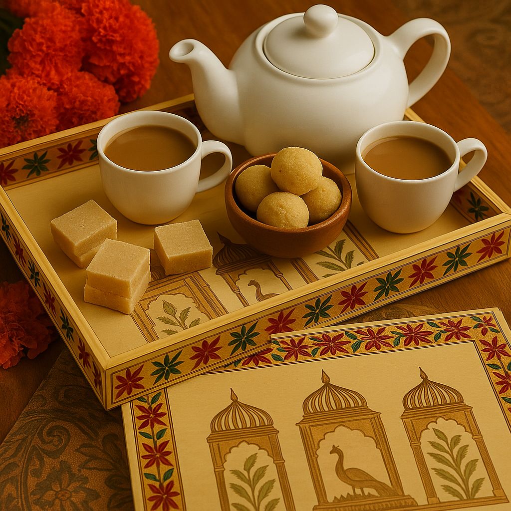 Square Wooden Minakari Tray – Hand-Painted Serving & Decorative Tray