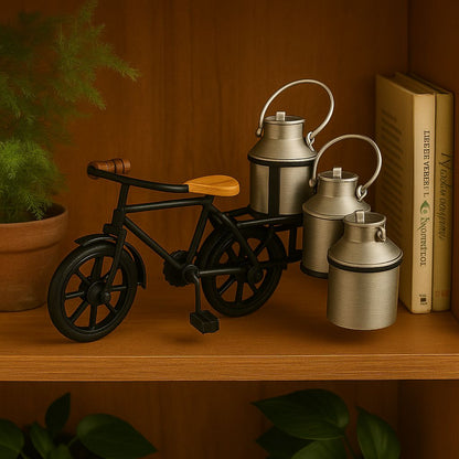 Handcrafted Milkman Bicycle Showpiece – Vintage Indian Delivery Cycle Home Decor