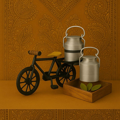 Handcrafted Milkman Bicycle Showpiece – Vintage Indian Delivery Cycle Home Decor
