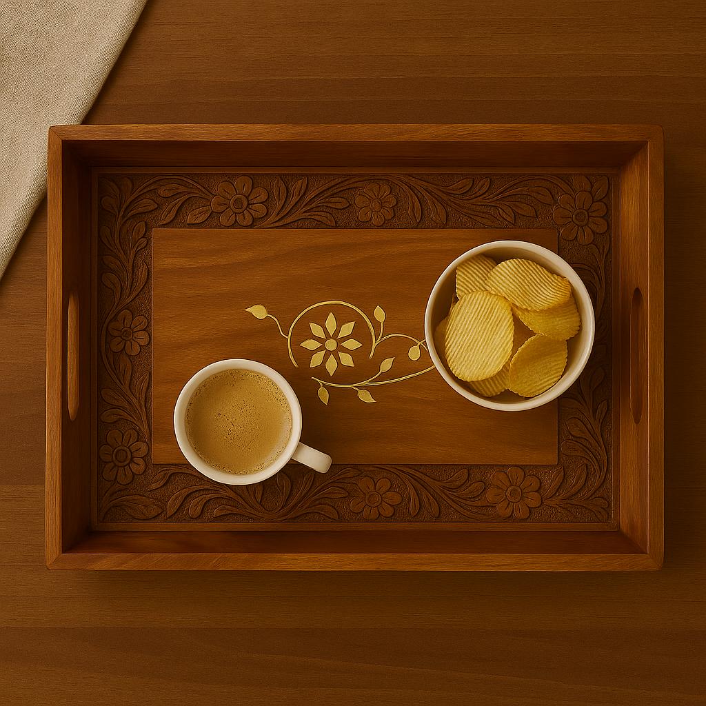 Handcrafted Wooden Tray – 15x10 Inches | Elegant Serving & Décor Piece