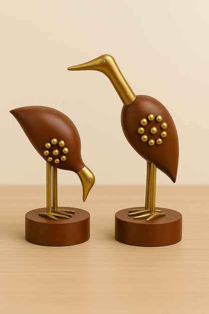 Handcrafted Wooden Bird Sculpture – Elegant Home Decor Accent (Set of 2)