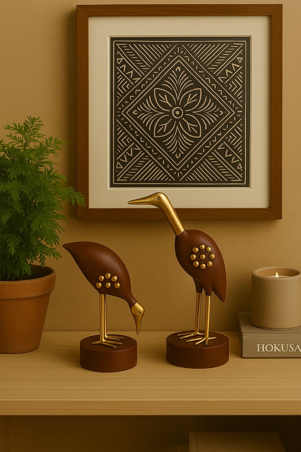 Handcrafted Wooden Bird Sculpture – Elegant Home Decor Accent (Set of 2)