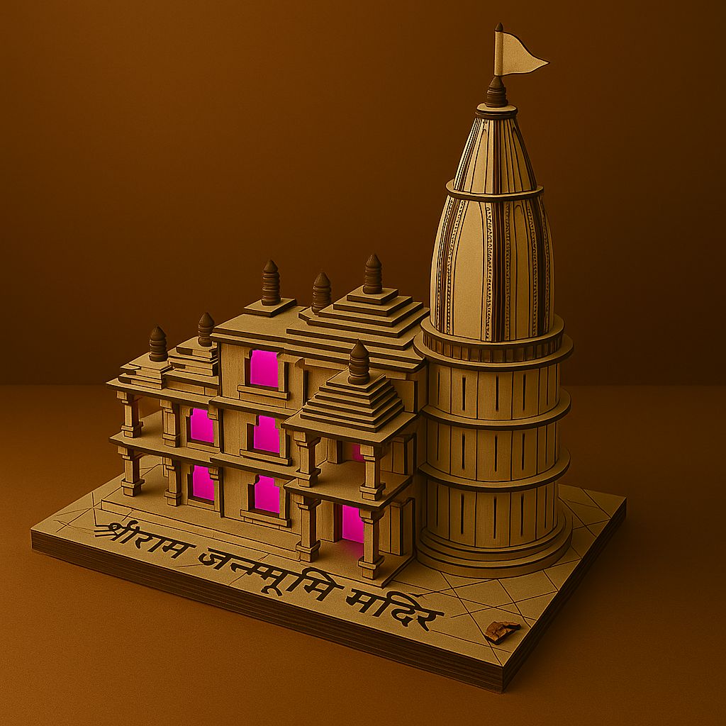 Handcrafted Wooden Ram Mandir – Miniature Temple for Home Decor & Worship