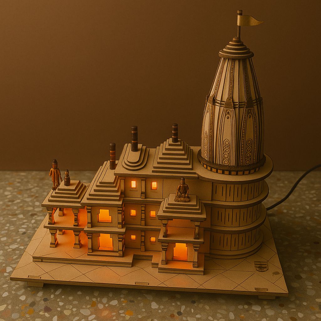 Handcrafted Wooden Ram Mandir – Miniature Temple for Home Decor & Worship