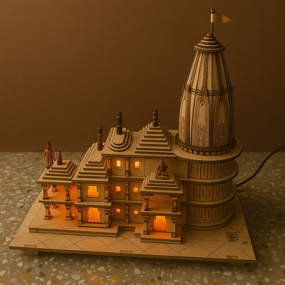 Handcrafted Wooden Ram Mandir – Miniature Temple for Home Decor & Worship