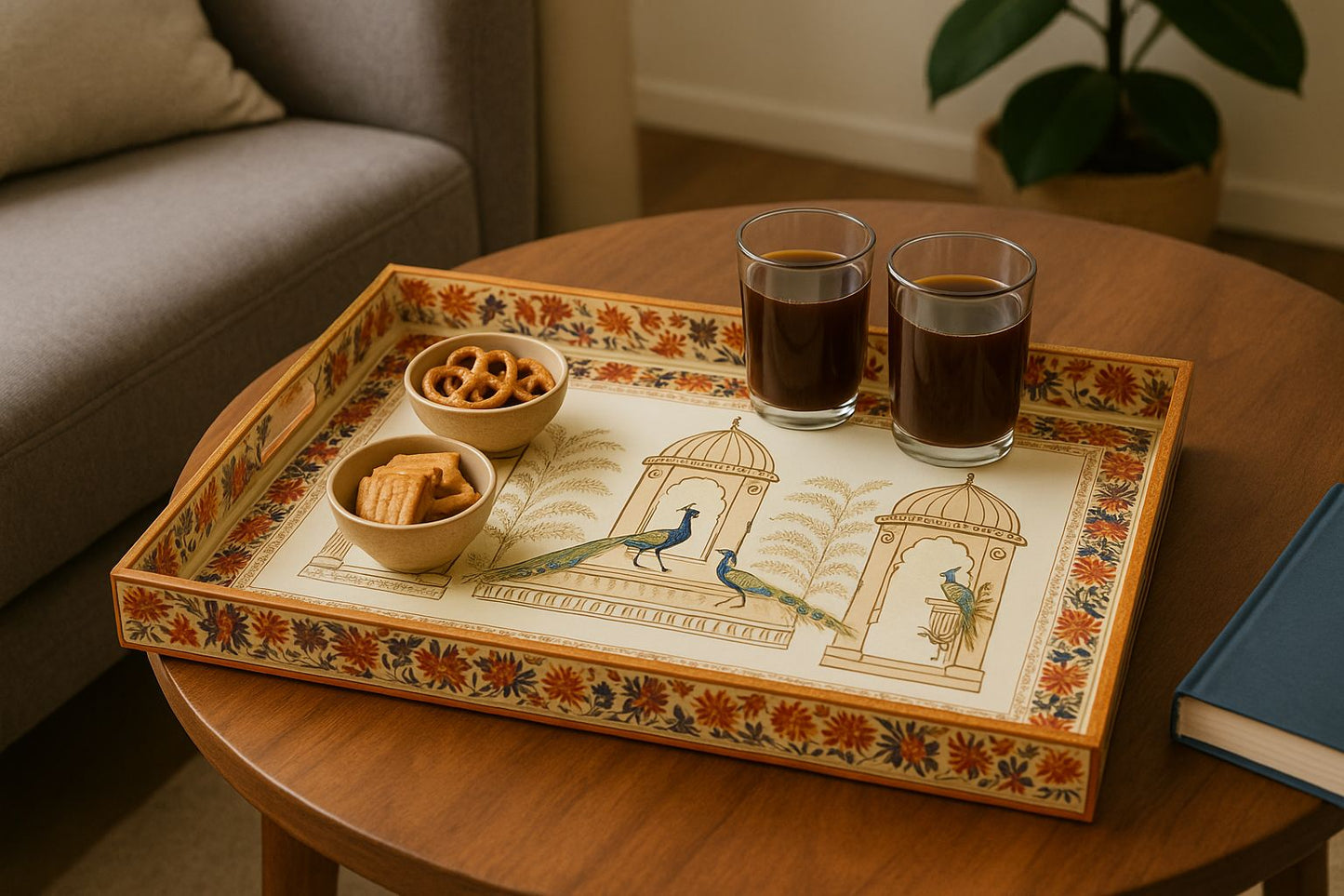 Handcrafted Single Rectangle Minakari Tray – 15x10 inch Decorative Serving Tray