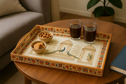 Handcrafted Single Rectangle Minakari Tray – 15x10 inch Decorative Serving Tray