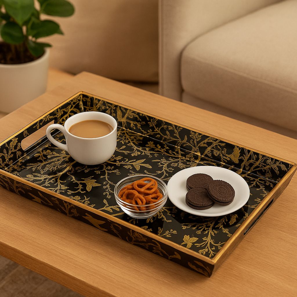 Handcrafted Single Rectangle Minakari Tray – 15x10 inch Decorative Serving Tray