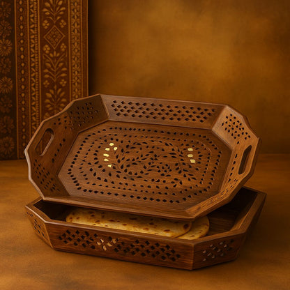 Handcrafted Large Wooden Carved Tray – 15x10 inches | Rustic Home Decor