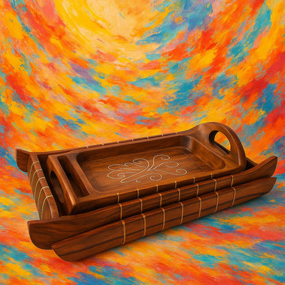 Handcrafted Wooden Tray Set – 3 Rustic Serving Trays