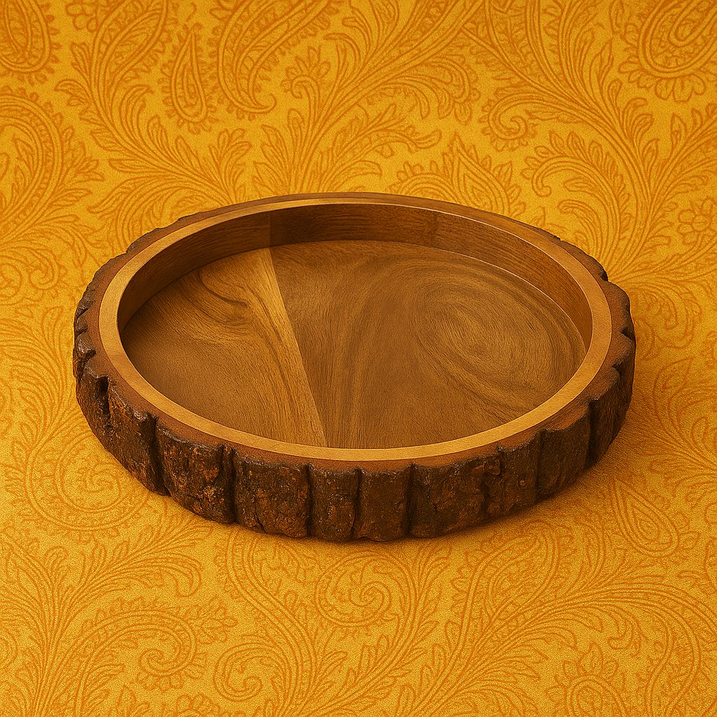 Handcrafted Wooden Round Tray – 10 Inches | Rustic Serving Platter