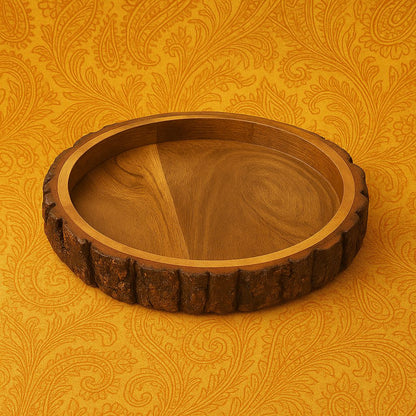 Handcrafted Wooden Round Tray – 10 Inches | Rustic Serving Platter