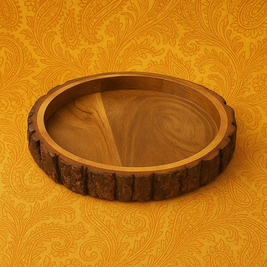 Handcrafted Wooden Round Tray – 10 Inches | Rustic Serving Platter