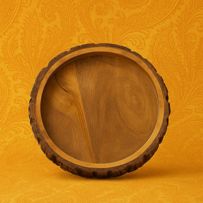 Handcrafted Wooden Round Tray – 10 Inches | Rustic Serving Platter