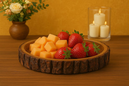 Handcrafted Wooden Round Tray – 10 Inches | Rustic Serving Platter