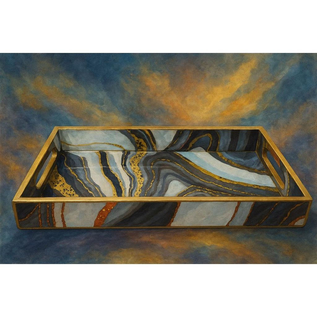 Small Wooden Minakari Tray – 10x6 Inch