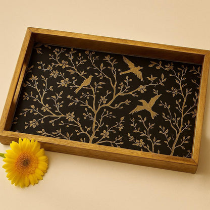 Small Wooden Minakari Tray – 10x6 Inch