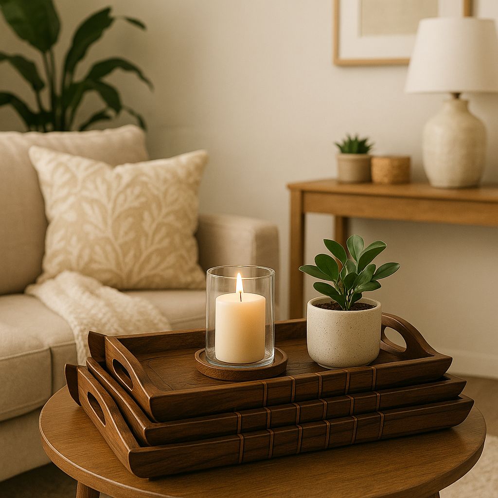 Handcrafted Wooden Tray Set – 3 Rustic Serving Trays