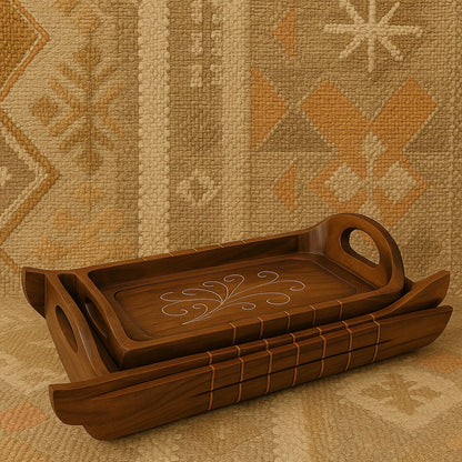 Handcrafted Wooden Tray Set – 3 Rustic Serving Trays